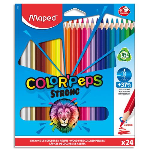 [436783] MAPED Pochette de 24 crayons de couleur COLOR'PEPS ''STRONG'' FSC. Corps triangle et mine résistante