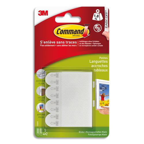 [193472] COMMAND Blister de 8 Languettes de fixation Command™ pour tableau, Petit modèle Blanc Poids max 1,8 kg