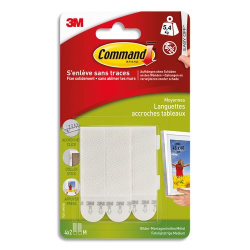 [193498] COMMAND Blister de 8 Languettes de fixation Command™ pour tableau, Moyen modèle Blanc Poids max 5,4 kg