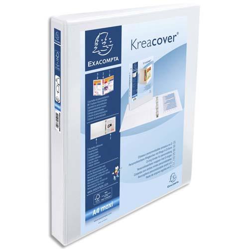 [202390] EXACOMPTA Classeur personnalisable KREACOVER 3 faces 4 anneaux Ø25 mm en D. En polypropylène Blanc.