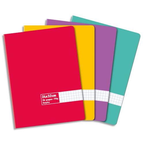 [203019] Cahier piqûre 24x32cm 96 pages grands carreaux Seyès 70g. Couverture carte assortie