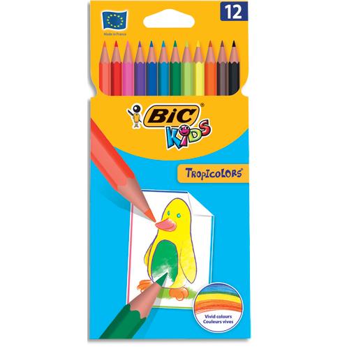 [205526] BIC KIDS Tropicolors Crayons de Couleur - Coloris Assortis, Etui Carton de 12