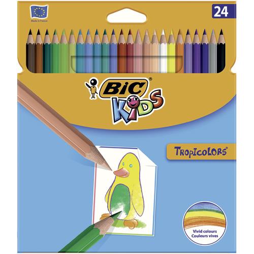 [205534] BIC KIDS Tropicolors Crayons de Couleur - Couleurs Assorties, Fabriqués Sans Bois - Etui de 24