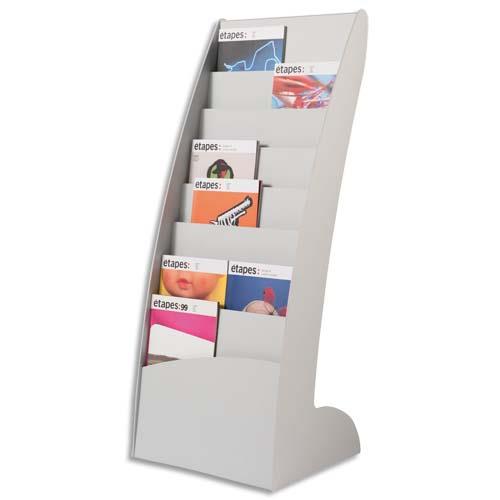 [207770] PAPERFLOW Présentoir fixe Courbo 8 cases épaisseur 2 cm polystyrène - Dim L44,3 x H108,3 x P35 cm Gris (dont eco-taxe mobilier de 0,88 €)