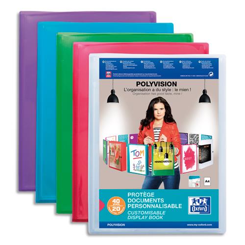 [209757] OXFORD Protège-documents personnalisable Polyvision 40 vues, 20 pochettes. En polypropylène. Assortis