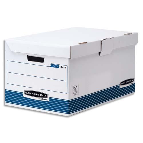 [213775] BANKERS BOX Conteneur SYSTEM ouverture sur le dessus, montage automatique, carton recyclé Blanc/Bleu