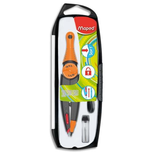 [216557] MAPED Stop & Safe - Coffret compas à mine 3 pièces - Coloris assortis Bleu, Orange ou Rose