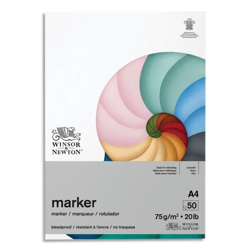 [274398] WINSOR & NEWTON Bloc de 50 feuilles de papier BLEEDPROOF A4 75g. Papier spécifique pour Promarker