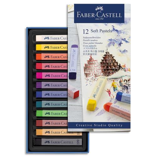 [304807] FABER CASTELL Boîte de 12 pastels tendres CREATIVE STUDIO. Couleurs intenses et facilement miscibles