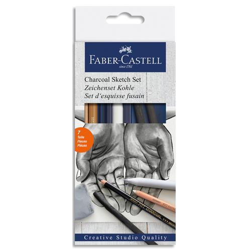 [388994] FABER CASTELL Set d'esquisse fusain comprenant fusains, crayons blanc, gomme et estompe