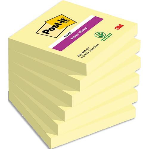 [427133] POST-IT Lots de 6 blocs Notes Super Sticky POST-IT® jaunes 90 feuilles 76 x 76 mm