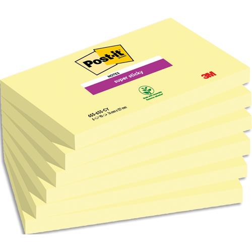 [427136] POST-IT Lots de 6 blocs Notes Super Sticky POST-IT® jaunes 90 feuilles 76 x 127 mm