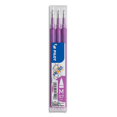 [436355] PILOT Set de 3 recharges pour roller FriXion Ball 07. Pointe moyenne 0,7 mm. Encre Mauve