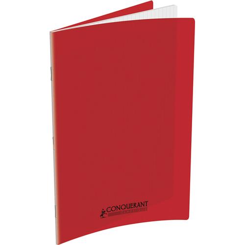[436886] CONQUERANT C9 Cahier piqûre 24x32cm 140 pages 90g grands carreaux Seyès. Couverture polypropylène Rouge
