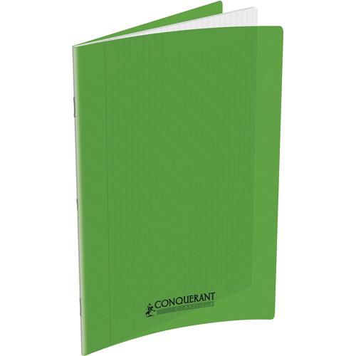 [436887] CONQUERANT C9 Cahier piqûre 24x32cm 140 pages 90g grands carreaux Seyès. Couverture polypropylène Vert