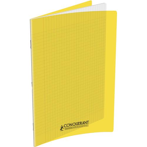 [436888] CONQUERANT C9 Cahier piqûre 24x32cm 140 pages 90g grands carreaux Seyès. Couverture polypropylène Jaune