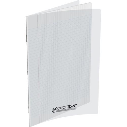 [436890] CONQUERANT C9 Cahier piqûre 24x32cm 140 pages 90g grands carreaux Seyès.Couverture polypropylène Incolore