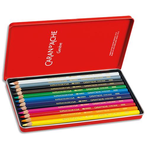 [437311] CARAN D'ACHE Boîte métal de 12 crayons de couleur Aquarellables SUPRACOLOR