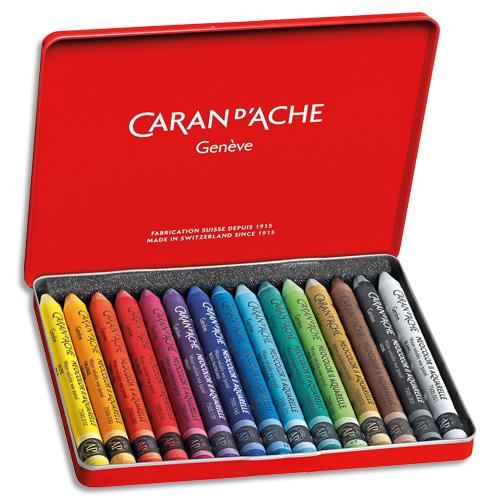 [437321] CARAN D'ACHE Boîte métal de 15 couleurs assorties Pastel à la cire aquarellable CLASSIC NEOCOLOR II