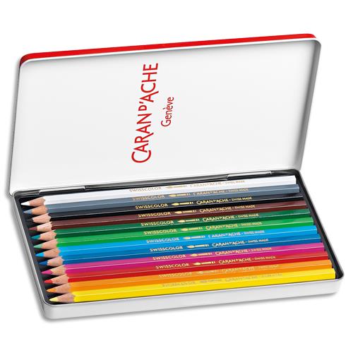 [437326] CARAN D'ACHE Boîte métal de 12 crayons de couleur Aquarellables SWISSCOLOR METAL SWISS DRAPEAU