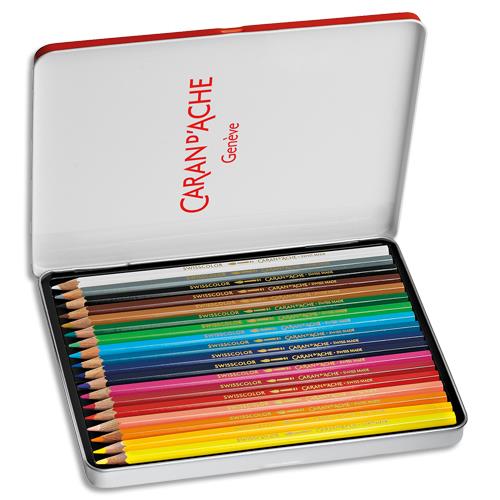 [437327] CARAN D'ACHE Boîte métal de 18 crayons de couleur Aquarellable SWISSCOLOR METAL SWISS DRAPEAU