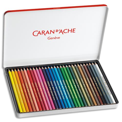 [437328] CARAN D'ACHE Boîte métal de 30 crayons de couleur Aquarellable SWISSCOLOR METAL SWISS DRAPEAU