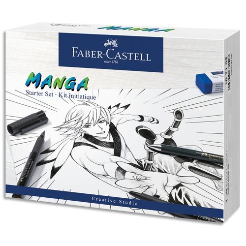 [445009] FABER CASTELL Kit d'apprentissage Manga. Feutre, porte-mine, mines, gomme, mannequin et mode d'emplois