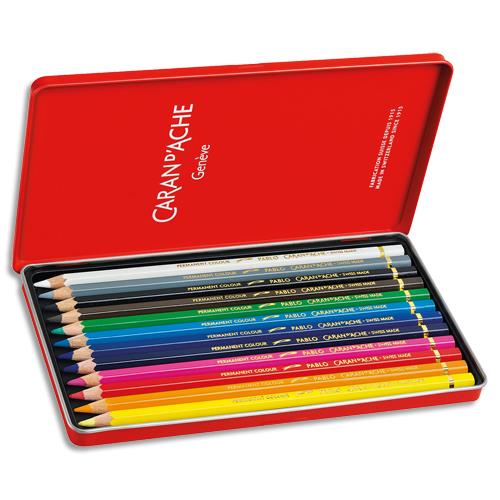 [453860] CARAN D'ACHE Boîte de 12 crayons de couleur PABLO résistante à l'eau - tendre, sèche - Bois cèdre FSC™