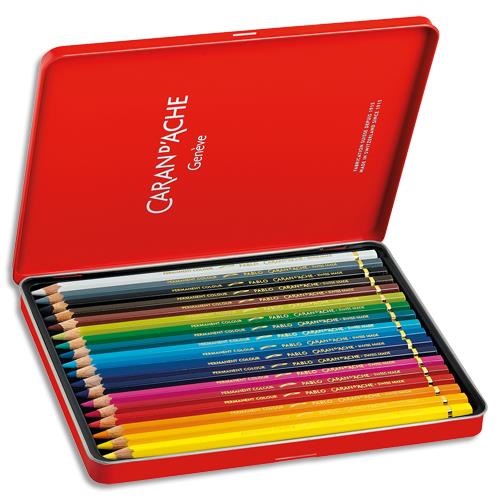[453861] CARAN D'ACHE Boîte de 18 crayons de couleur PABLO résistante à l'eau - tendre, sèche - Bois cèdre FSC™