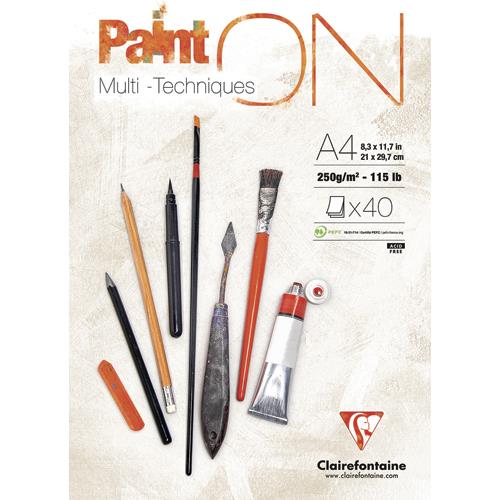 [454229] CLAIREFONTAINE Bloc PaintON encollé A4 40F 250g. Multi-technique