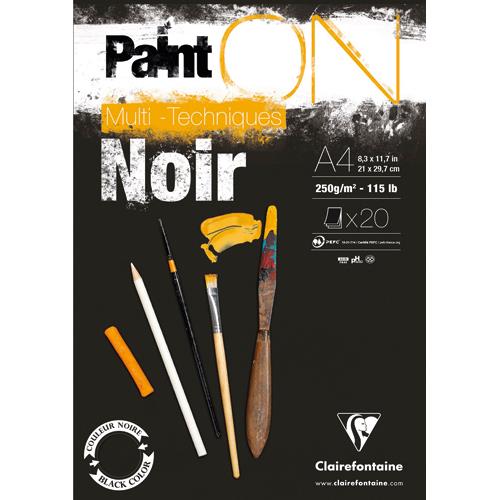 [454243] CLAIREFONTAINE Bloc PaintON Noir collé en tête 20F 250g A4.