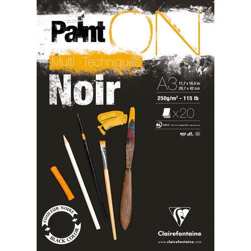 [454244] CLAIREFONTAINE Bloc PaintON Noir collé en tête 20F 250g A3