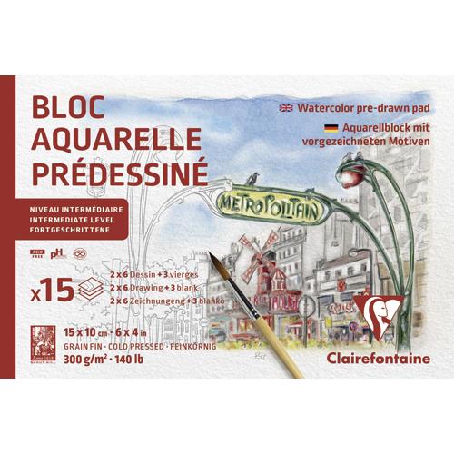 [454270] CLAIREFONTAINE Bloc prédessiné PARIS post cards 15F (2Fx6 designs) 300g 10x15cm
