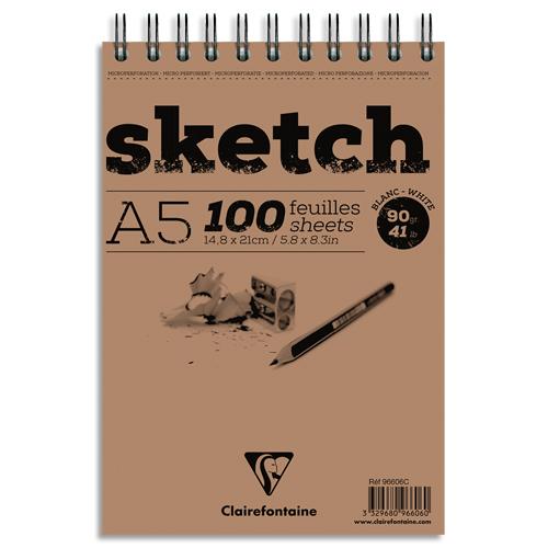 [454280] CLAIREFONTAINE Bloc Sketch croquis RI A5 100F 90g blanc