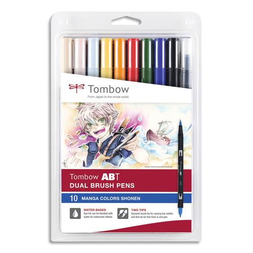 [457743] TOMBOW Pochette de 10 feutres double pointe ABT brush MangaShonen. Feutres base eau double pointe.