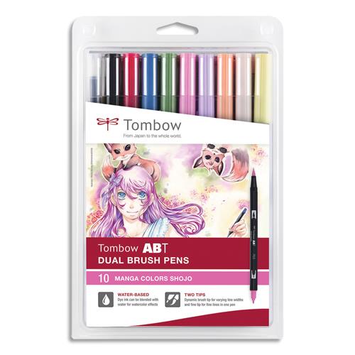 [457744] TOMBOW Pochette de 10 feutres double pointe ABT brush Manga Soho. Feutres base eau double pointe.