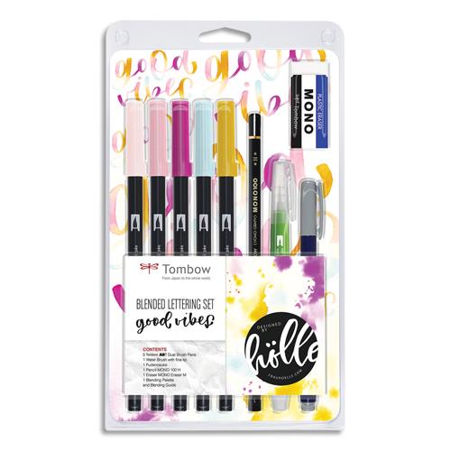[457747] TOMBOW Set Blended Lettering Good Vibes. Comprenant un guide ainsi que 5 ABT dual brush + accessoires