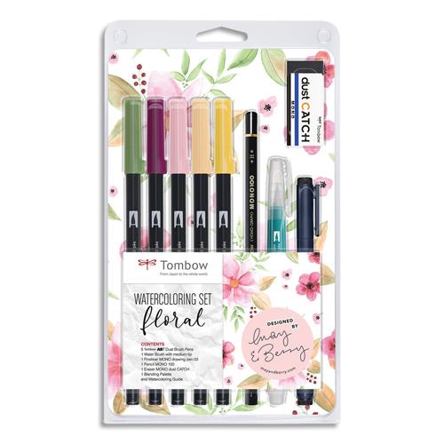 [457749] TOMBOW Set d'aquarelle florale. Comprenant un guide ainsi que 5 ABT dual brush + accessoires