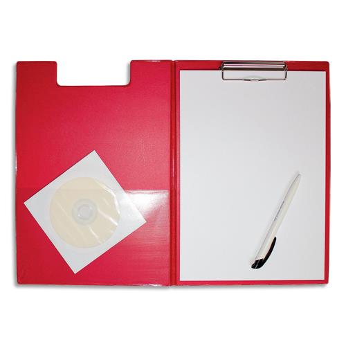 [457893] MAUL Porte-bloc à rabat A4 en PVC avec pince métal. Pochette intérieure/porte-stylo. Coloris rouge