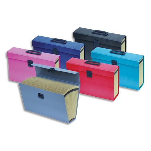 [457957] OXFORD Trieur valise 16 compartiments en carton pelliculé, poignée+bouton poussoir. Coloris assortis