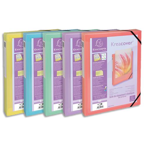 [457961] EXACOMPTA Boîte de classement KREACOVER en polypro 7/10ème, dos de 4cm, 25x33cm. Assortis pastel