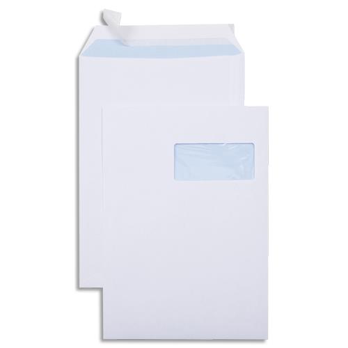 [458226] GPV Boîte de 250 pochettes vélin Blanc 90g C4 229x324mm auto-adhésives avec fenêtre 50x110mm
