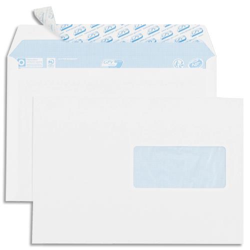 [458236] GPV Boîte de 500 enveloppes vélin Blanc 80g C5 162x229mm auto-adhésives avec fenêtre 45x100mm