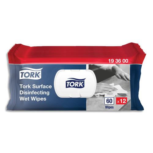[458339] TORK Paquet de 60 lingettes désinfectantes pour nettoyage des surfaces. Elimine 99,99% des bactéries