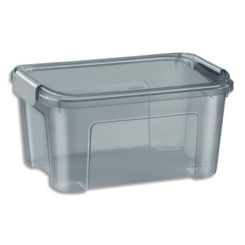 [458358] CEP Boîte de rangement 13 litres gris fumé matière PP recyclé (hors clips). Dim : 38,9 x 27,7 x H 19,5cm.