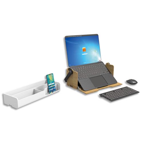 [458478] ALBA Station travail ERGOBOX 2 modules + 6 rangements 2 ports USB. Dim(lxhxp) : 41x25,7x15 cm Bois/Blanc