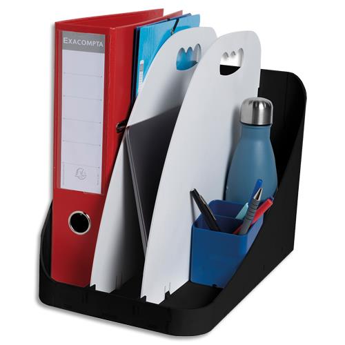 [458493] EXACOMPTA Flex Box OFFICE 3 cmpts avec poignée. Dim (lxhxp) : 22,5x31,5x38,8 cm. Gris/Noir