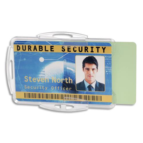 [218604] DURABLE Boîte 10 Porte-badges fermé pour 2 cartes format portrait ou paysage - L85 x H54 mm - Transparent