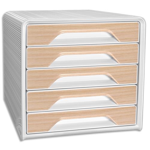 [458650] CEP Module de classement SILVA SMOOVE 5 tiroirs. Dimensions (l x h x p): 36 x 27 x 28,8 cm. Blanc/Hêtre