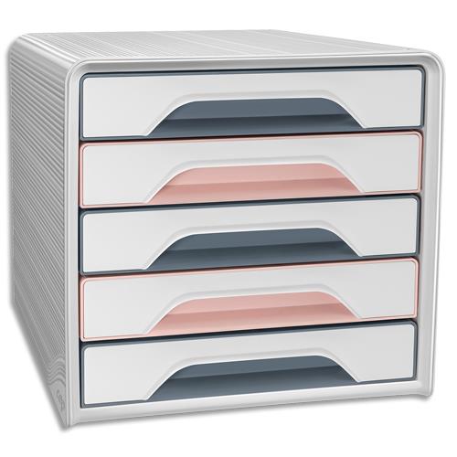 [458653] CEP Module de classement MINERAL SMOOVE 5 tiroirs. Dimensions (lxhxp): 36 x 27 x 28,8 cm. Blanc/Rose/Gris